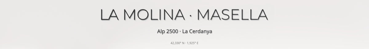 Mapa de pistes de La Molina · Masella · 50 × 70 cm. Detall del títol i les coordenades.