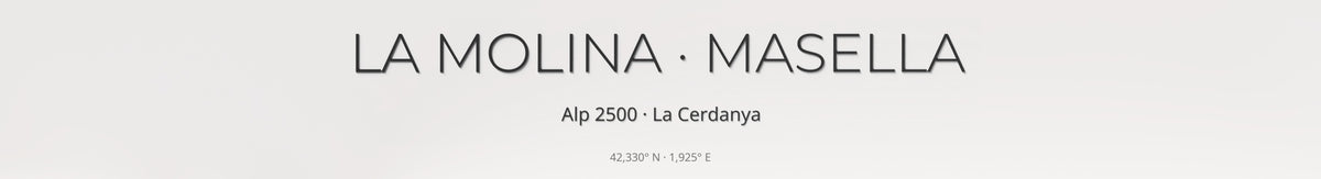 Mapa de pistes de La Molina · Masella · 70 × 100 cm. Detall del títol i les coordenades.