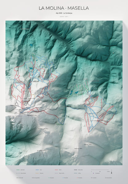 Mapa de pistes de La Molina · Masella · Alpina · 70 × 100 cm. Làmina sencera.
