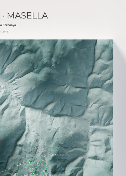 Mapa de pistes de La Molina · Masella · Contrastat · 50 × 70 cm. Detall del quadrant superior dret.