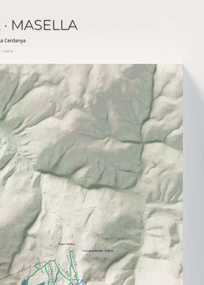 Mapa de pistes de La Molina · Masella · Cartogràfic · 50 × 70 cm. Detall del quadrant superior dret.