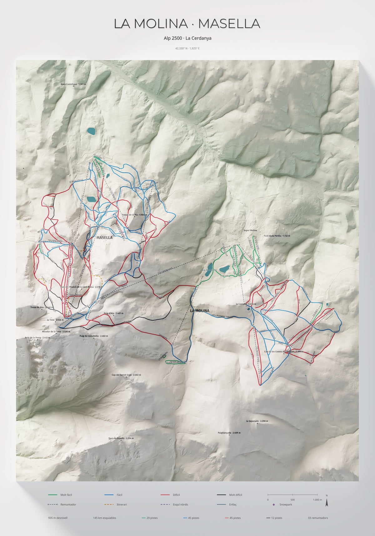 Mapa de pistes de La Molina · Masella · Cartogràfic · 70 × 100 cm. Làmina sencera.
