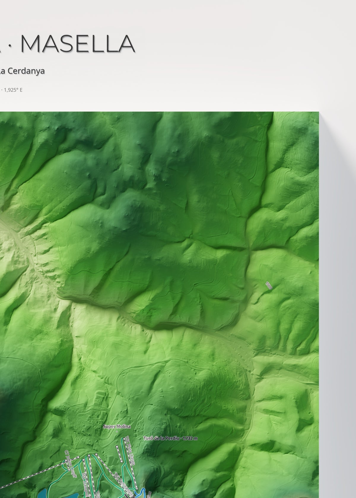 Mapa de pistes de La Molina · Masella · Clàssic · 50 × 70 cm. Detall del quadrant superior dret.
