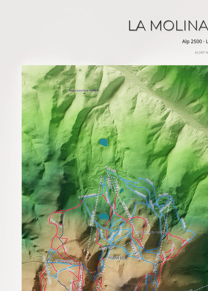 Mapa de pistes de La Molina · Masella · Clàssic · 50 × 70 cm. Detall del quadrant superior esquerre.