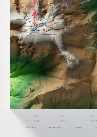 Mapa de pistes de La Molina · Masella · Clàssic · 50 × 70 cm. Detall del quadrant inferior esquerre.