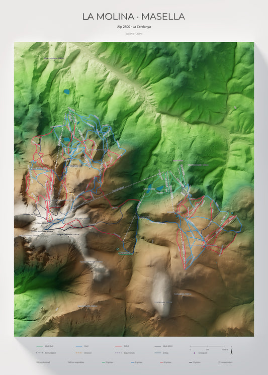 Mapa de pistes de La Molina · Masella · Clàssic · 50 × 70 cm. Làmina sencera.
