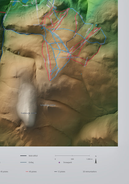 Mapa de pistes de La Molina · Masella · Clàssic · 70 × 100 cm. Detall del quadrant inferior dret.