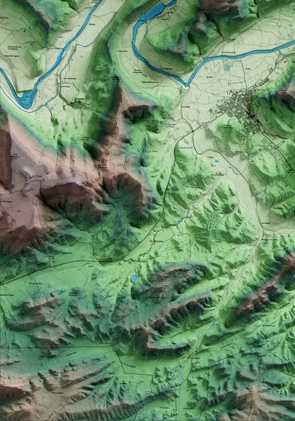 Mapa artístico del relieve de la Baronia de Rialb, a la Noguera, con 15 km de entorno y base topográfica ICGC. Detalle de la zona inferior izquierda.