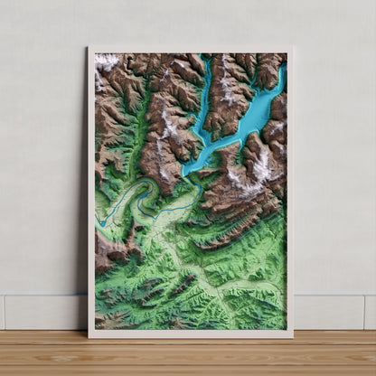 Mapa artístico del relieve de la Baronia de Rialb, a la Noguera, con 15 km de entorno y base topográfica ICGC. Presentación enmarcada.