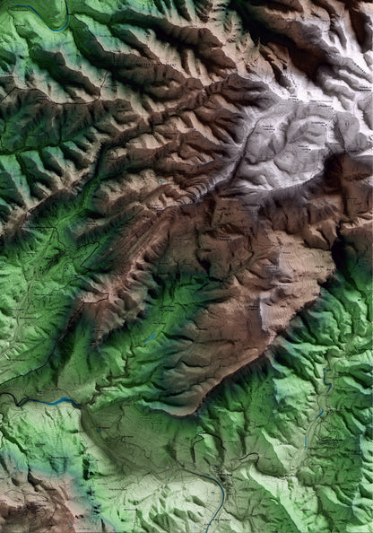 Mapa artístico del relieve de la Bisbal de Falset, al Priorat, con 15 km de entorno y base topográfica ICGC. Detalle de la zona inferior derecha.
