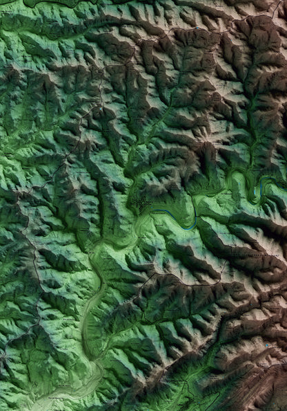 Mapa artístico del relieve de la Bisbal de Falset, al Priorat, con 15 km de entorno y base topográfica ICGC. Detalle de la zona central.