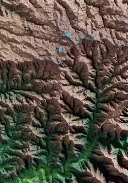 Mapa artístico del relieve de la Bisbal de Falset, al Priorat, con 15 km de entorno y base topográfica ICGC. Detalle de la zona superior derecha.