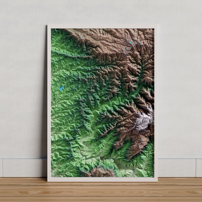 Mapa artístico del relieve de la Bisbal de Falset, al Priorat, con 15 km de entorno y base topográfica ICGC. Presentación enmarcada.