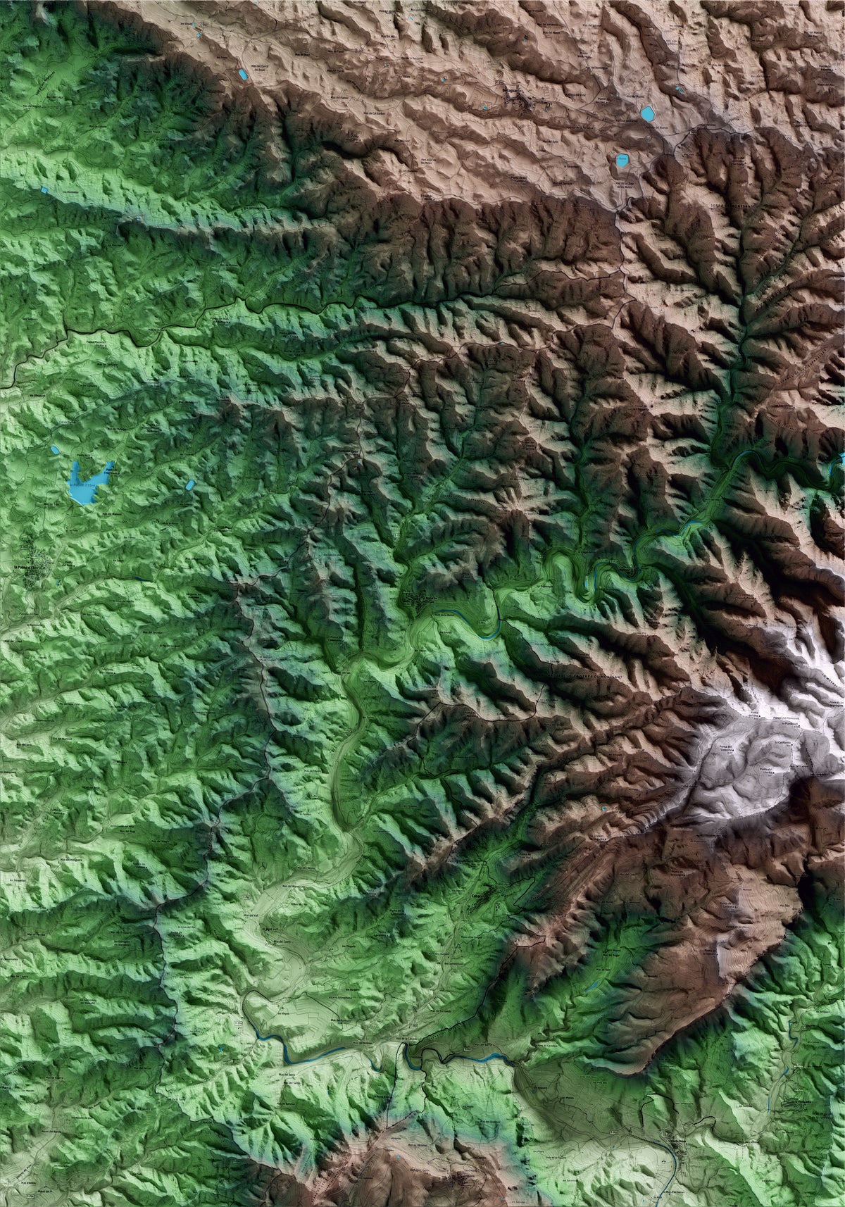 Mapa artístico del relieve de la Bisbal de Falset, al Priorat, con 15 km de entorno y base topográfica ICGC