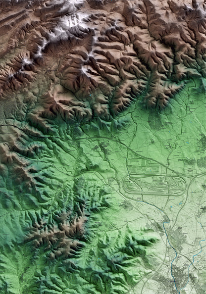 Mapa artístico del relieve de la Bisbal del Penedès, al Baix Penedès, con 15 km de entorno y base topográfica ICGC