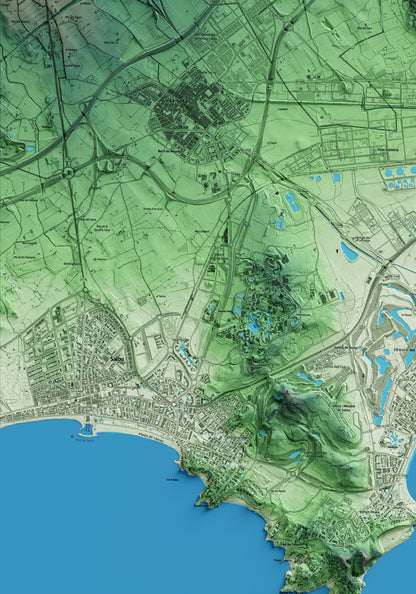 Mapa artístico del relieve de la Canonja, al Tarragonès, con 15 km de entorno y base topográfica ICGC. Detalle de la zona inferior izquierda.