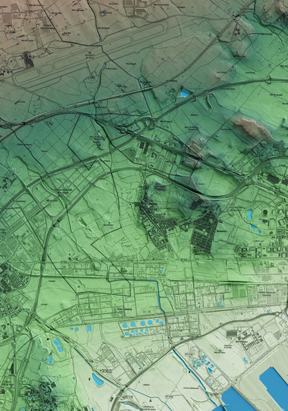 Mapa artístico del relieve de la Canonja, al Tarragonès, con 15 km de entorno y base topográfica ICGC. Detalle de la zona central.