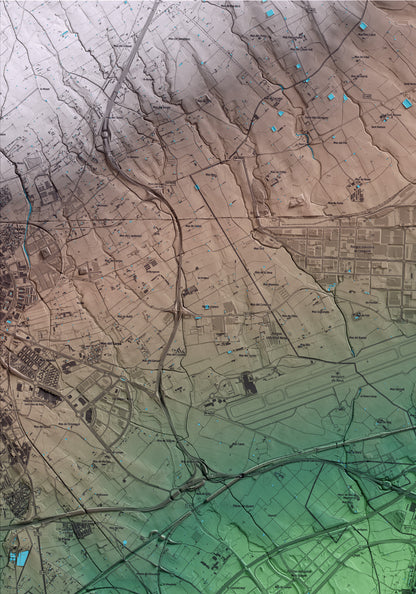Mapa artístico del relieve de la Canonja, al Tarragonès, con 15 km de entorno y base topográfica ICGC. Detalle de la zona superior izquierda.