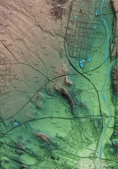 Mapa artístico del relieve de la Canonja, al Tarragonès, con 15 km de entorno y base topográfica ICGC. Detalle de la zona superior derecha.