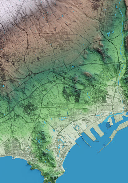 Mapa artístico del relieve de la Canonja, al Tarragonès, con 15 km de entorno y base topográfica ICGC