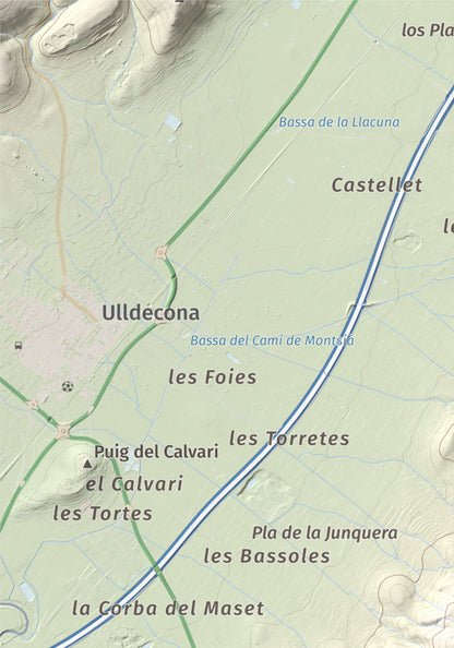 Mapa de relieve de la Cogula, 406 m, Montsià, lámina 100 Cims de Trobart. Detalle de la zona superior izquierda. 21 × 30 cm.