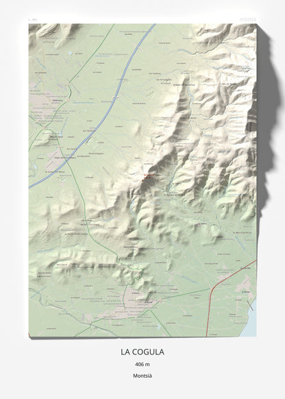 Mapa de relieve de la Cogula, 406 m, Montsià, lámina 100 Cims de Trobart 50 × 70 cm.