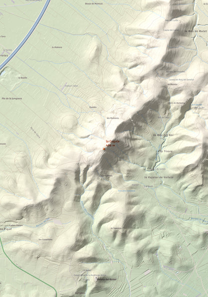 Mapa de relieve de la Cogula, 406 m, Montsià, lámina 100 Cims de Trobart. Detalle de la zona central. 70 × 100 cm.