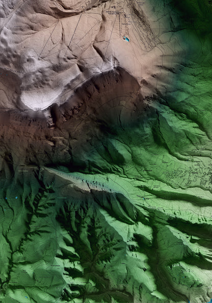 Mapa artístico del relieve de la Coma i la Pedra, al Solsonès, con 15 km de entorno y base topográfica ICGC. Detalle de la zona inferior izquierda.