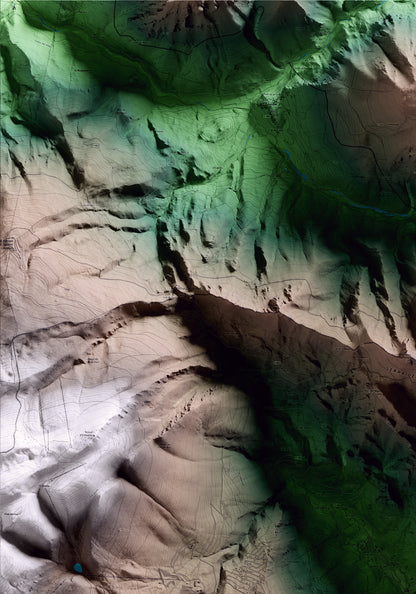 Mapa artístico del relieve de la Coma i la Pedra, al Solsonès, con 15 km de entorno y base topográfica ICGC. Detalle de la zona superior izquierda.