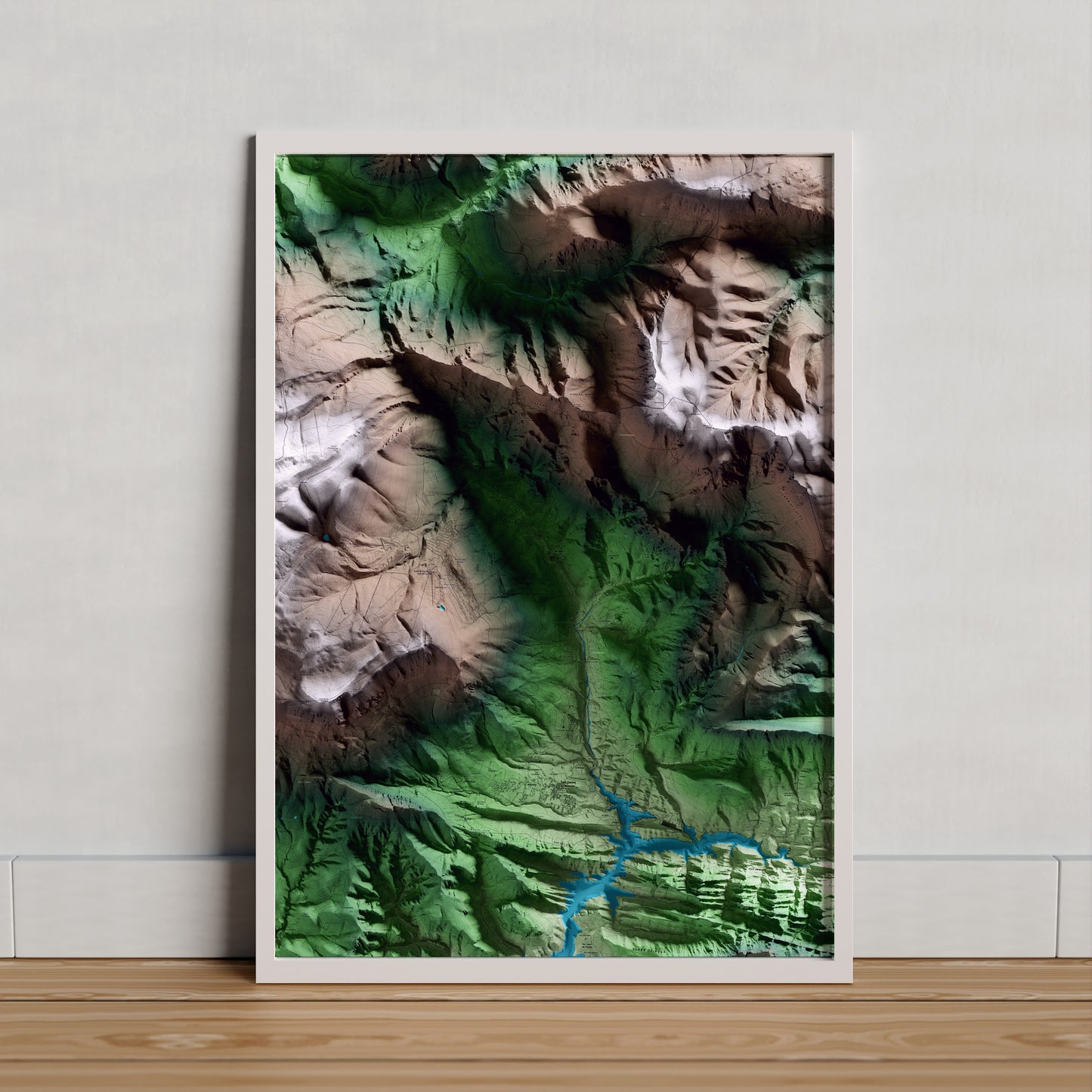Mapa artístico del relieve de la Coma i la Pedra, al Solsonès, con 15 km de entorno y base topográfica ICGC. Presentación enmarcada.