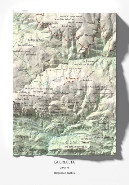 Mapa de relieve de la Creueta, 2067 m, Berguedà · Ripollès, lámina 100 Cims de Trobart 21 × 30 cm.