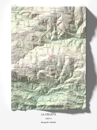 Mapa de relieve de la Creueta, 2067 m, Berguedà · Ripollès, lámina 100 Cims de Trobart 30 × 40 cm.