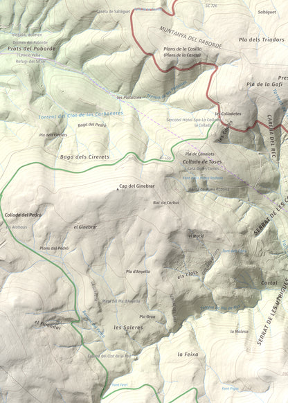 Mapa de relieve de la Creueta, 2067 m, Berguedà · Ripollès, lámina 100 Cims de Trobart. Detalle de la zona superior izquierda. 50 × 70 cm.