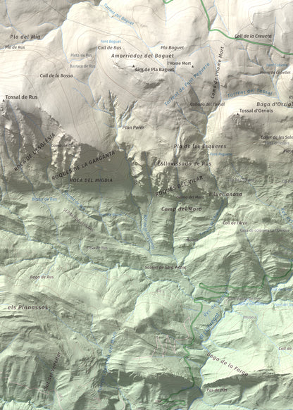 Mapa de relieve de la Creueta, 2067 m, Berguedà · Ripollès, lámina 100 Cims de Trobart. Detalle de la zona inferior izquierda. 50 × 70 cm.
