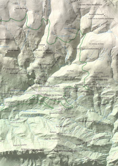 Mapa de relieve de la Creueta, 2067 m, Berguedà · Ripollès, lámina 100 Cims de Trobart. Detalle de la zona inferior derecha. 50 × 70 cm.