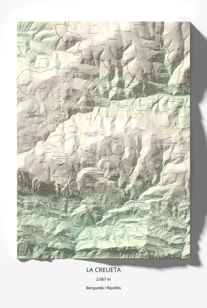 Mapa de relieve de la Creueta, 2067 m, Berguedà · Ripollès, lámina 100 Cims de Trobart 61 × 91 cm.
