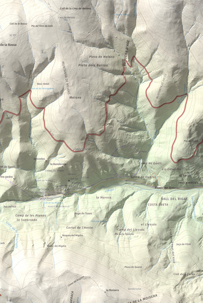 Mapa de relieve de la Creueta, 2067 m, Berguedà · Ripollès, lámina 100 Cims de Trobart. Detalle de la zona superior derecha. 61 × 91 cm.