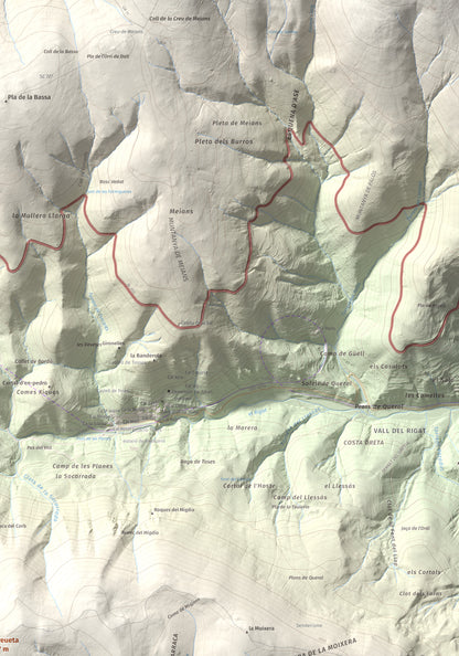Mapa de relieve de la Creueta, 2067 m, Berguedà · Ripollès, lámina 100 Cims de Trobart. Detalle de la zona superior derecha. 70 × 100 cm.