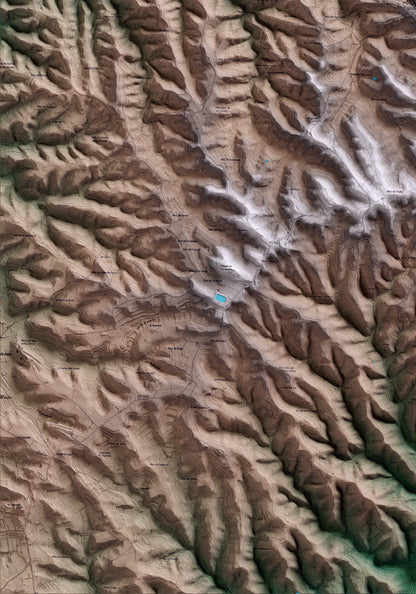 Mapa artístico del relieve de la Fatarella, a la Terra Alta, con 15 km de entorno y base topográfica ICGC. Detalle de la zona inferior izquierda.