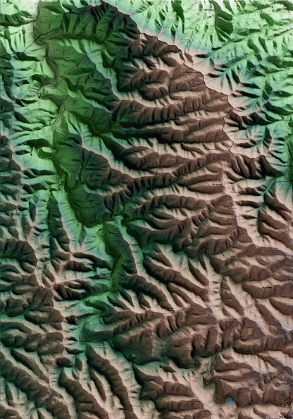 Mapa artístico del relieve de la Fatarella, a la Terra Alta, con 15 km de entorno y base topográfica ICGC. Detalle de la zona superior izquierda.