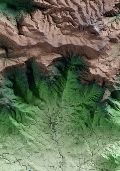 Mapa artístico del relieve de la Febró, al Baix Camp, con 15 km de entorno y base topográfica ICGC. Detalle de la zona inferior derecha.