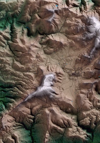 Mapa artístico del relieve de la Febró, al Baix Camp, con 15 km de entorno y base topográfica ICGC. Detalle de la zona superior izquierda.