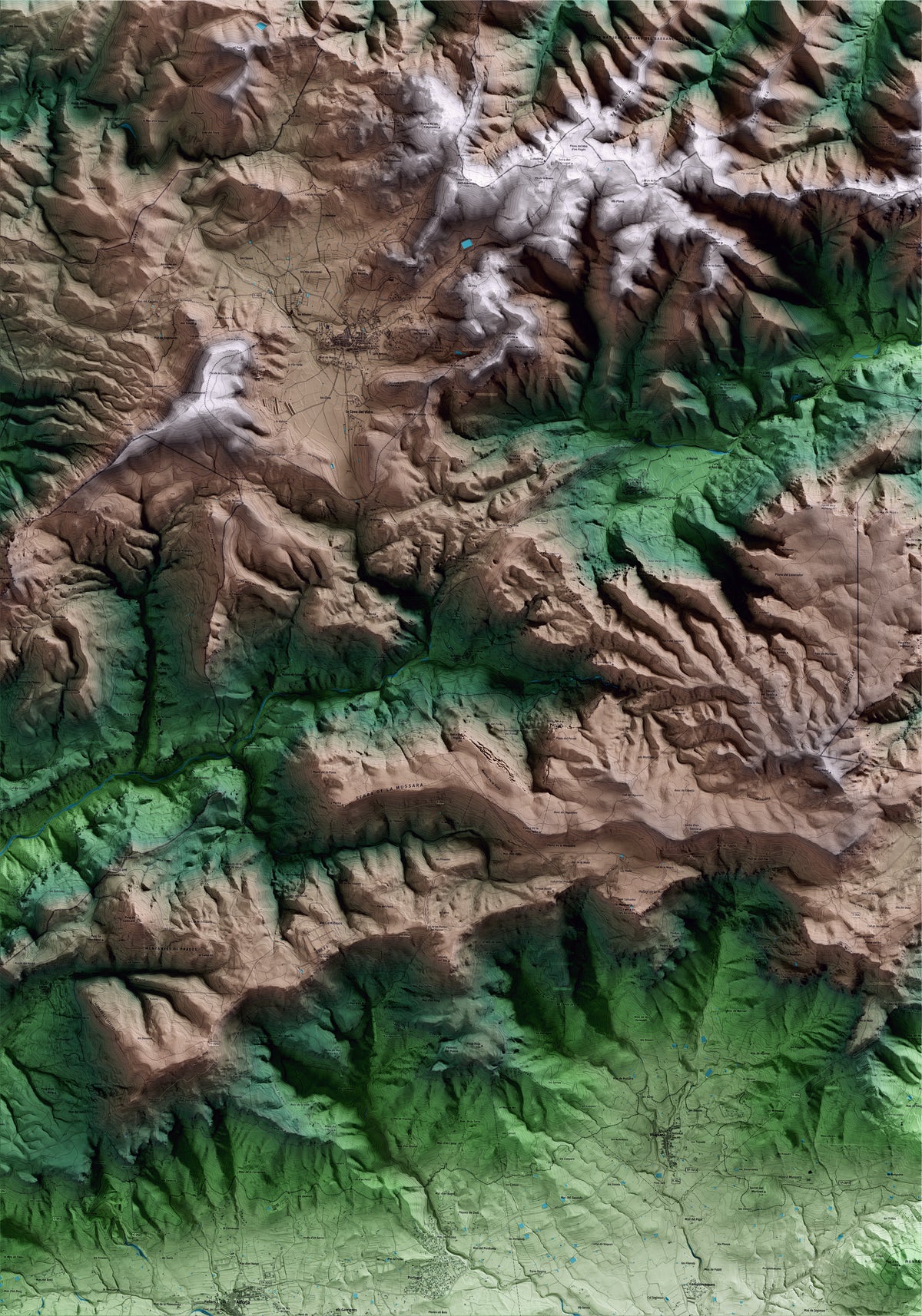 Mapa artístico del relieve de la Febró, al Baix Camp, con 15 km de entorno y base topográfica ICGC