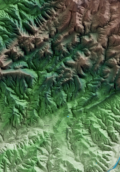 Mapa artístico del relieve de la Figuera, al Priorat, con 15 km de entorno y base topográfica ICGC. Detalle de la zona inferior izquierda.