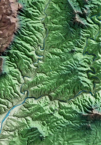 Mapa artístico del relieve de la Figuera, al Priorat, con 15 km de entorno y base topográfica ICGC. Detalle de la zona inferior derecha.