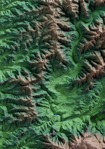 Mapa artístico del relieve de la Figuera, al Priorat, con 15 km de entorno y base topográfica ICGC. Detalle de la zona superior izquierda.