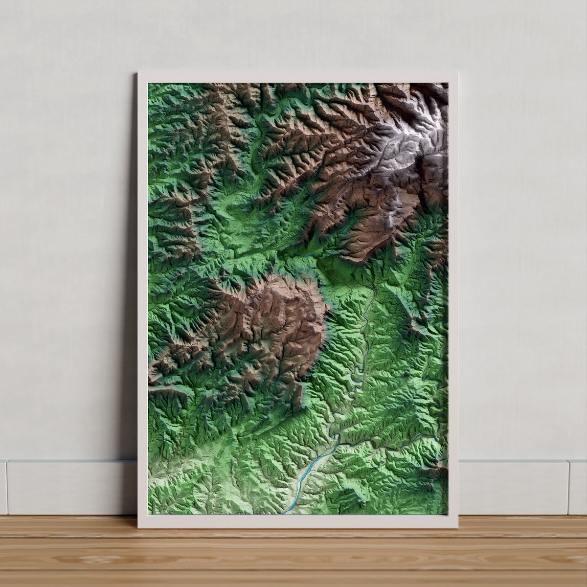 Mapa artístico del relieve de la Figuera, al Priorat, con 15 km de entorno y base topográfica ICGC. Presentación enmarcada.
