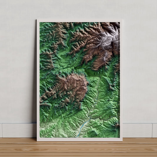 Mapa artístico del relieve de la Figuera, al Priorat, con 15 km de entorno y base topográfica ICGC. Presentación enmarcada.