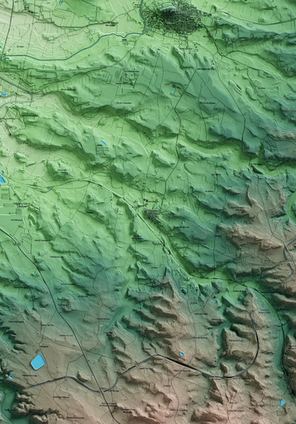 Mapa artístico del relieve de la Floresta, a las Garrigues, con 15 km de entorno y base topográfica ICGC. Detalle de la zona central.