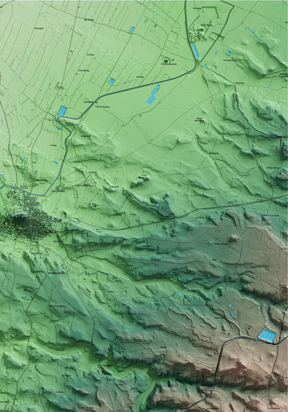 Mapa artístico del relieve de la Floresta, a las Garrigues, con 15 km de entorno y base topográfica ICGC. Detalle de la zona superior derecha.